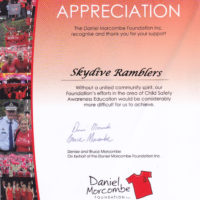 Ramblers Cert. of Appreciation - Daniel Morcombe Foundation