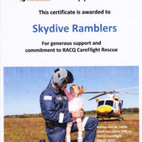 Ramblers Certificate of Appreciation - RACQ Careflight Rescue - March 2013