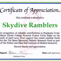 Ramblers Cert. of Appreciation - Stephanie Cross' Mater Christi College 2013-04-20